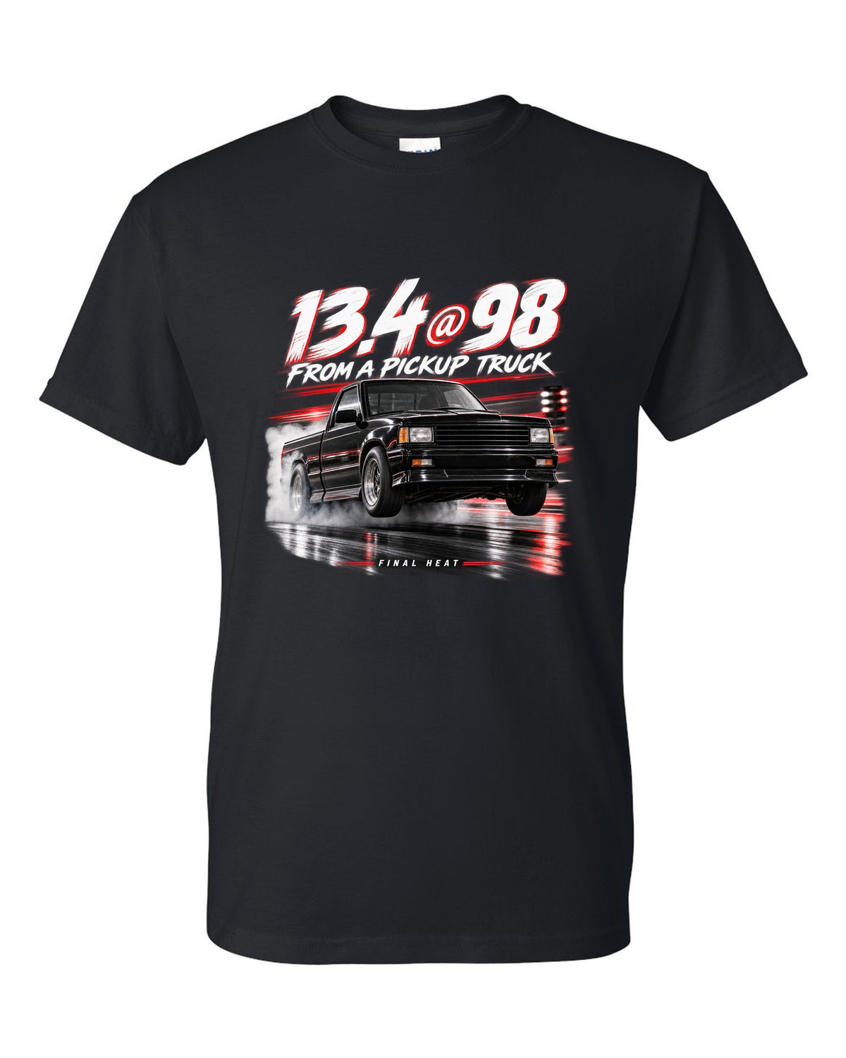 1991 GMC Syclone quarter mile race poster print black t-shirt front view with the design