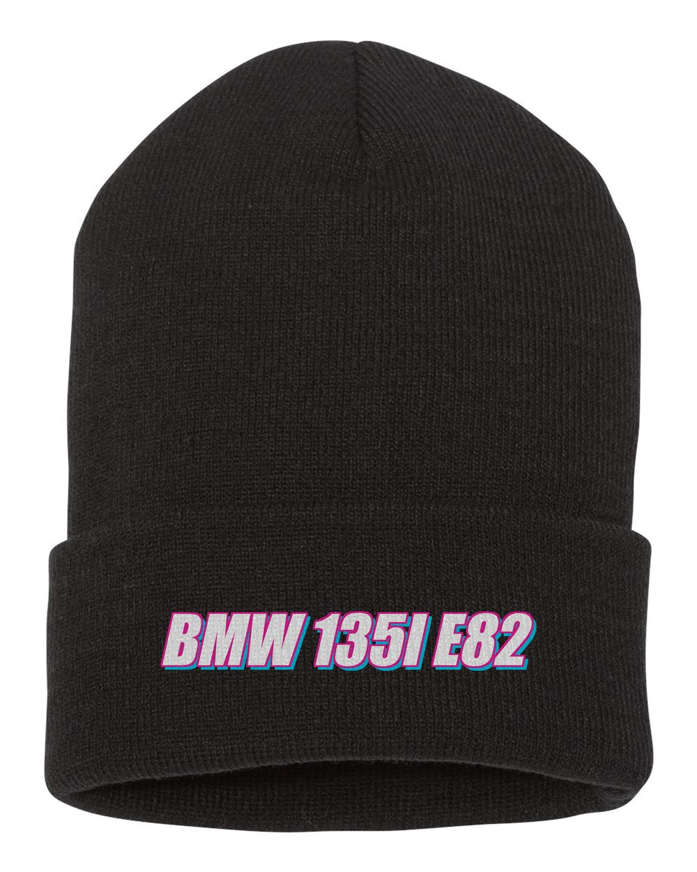 Bmw 135I E82 black beanie front view with car name
