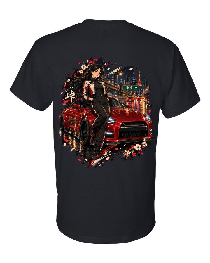 Nissan GT-R R35 Anime Girl T-Shirt Black back