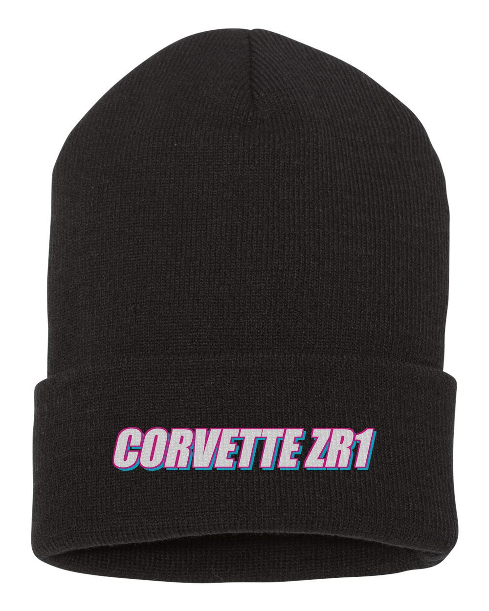 Corvette Zr1 black beanie front view with car name