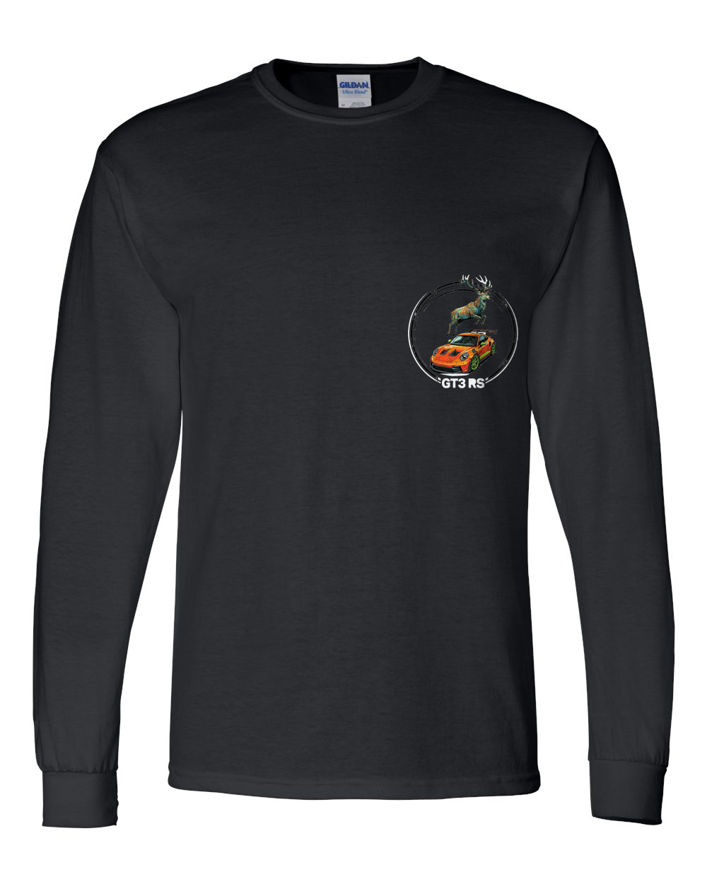 Porsche 911 GT3 RS Stag Long Sleeve T-Shirt — Black front emblem