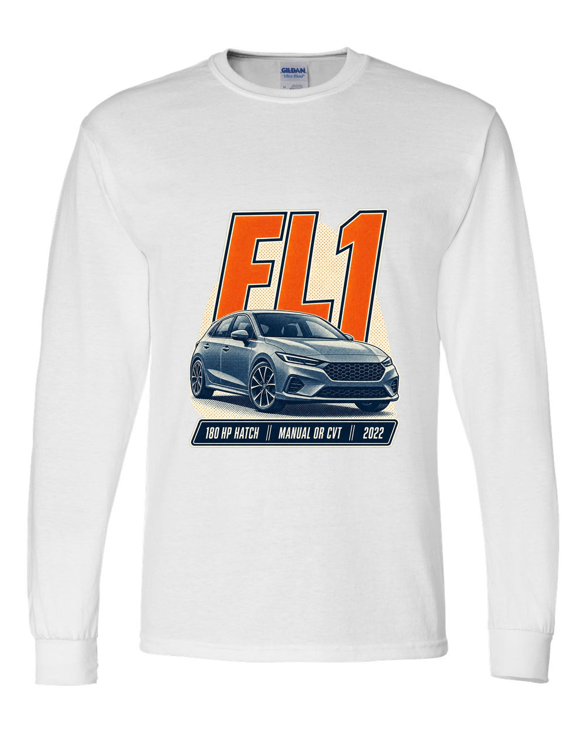 Honda Civic chback FL1 halftone front three-quarter print white long sleeve front view with the design