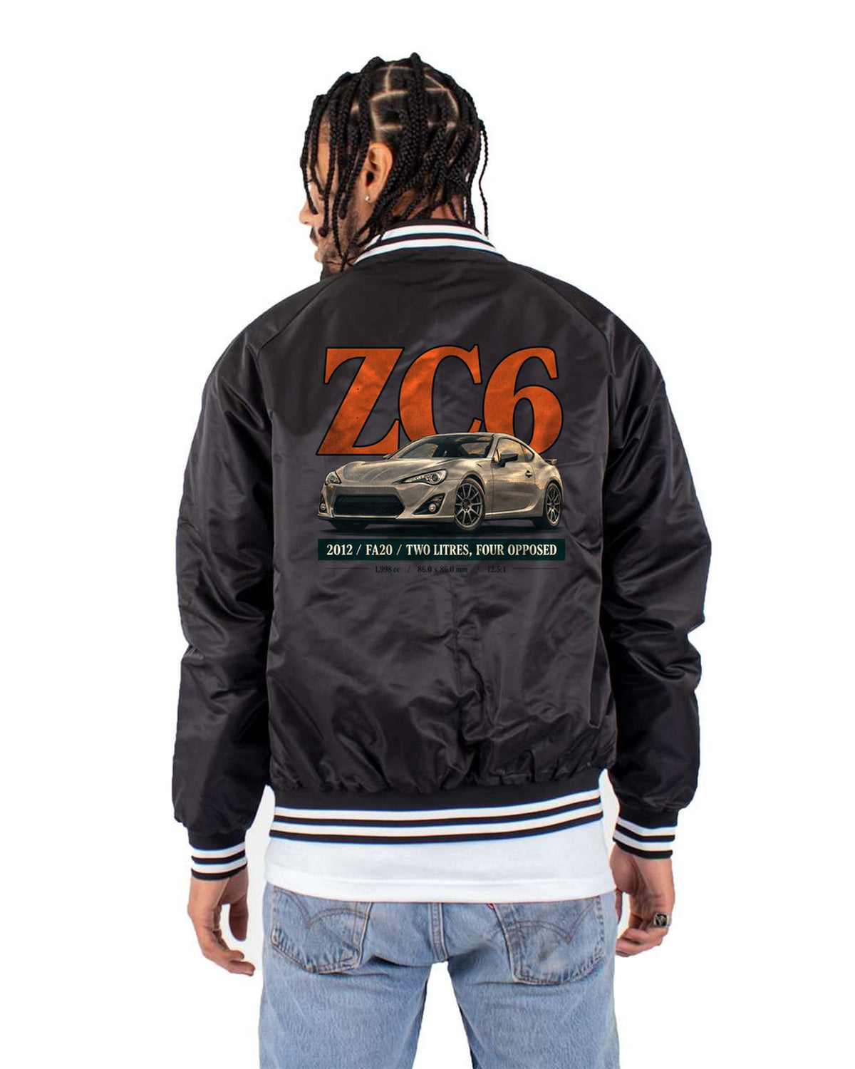 Subaru BRZ ZC6 Editorial Headline Shirt, FA20 Car Tee Bomber Jacket Black back
