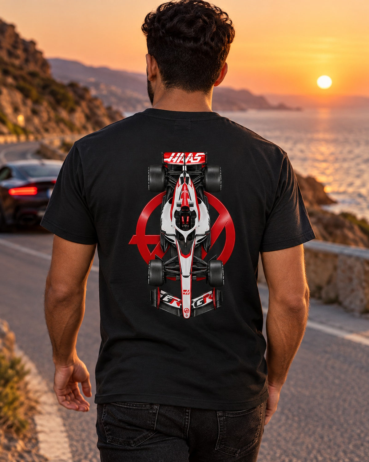 Haas VF-26 2026 F1 Overhead Poster Shirt, Formula 1 Tee, Design 19 T-Shirt Black worn hero