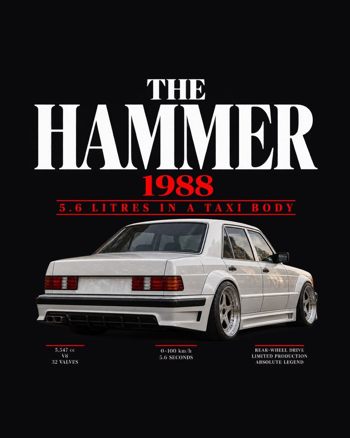 Mercedes 300E 5.6 AMG Hammer W124 Editorial Shirt, 1988 design only