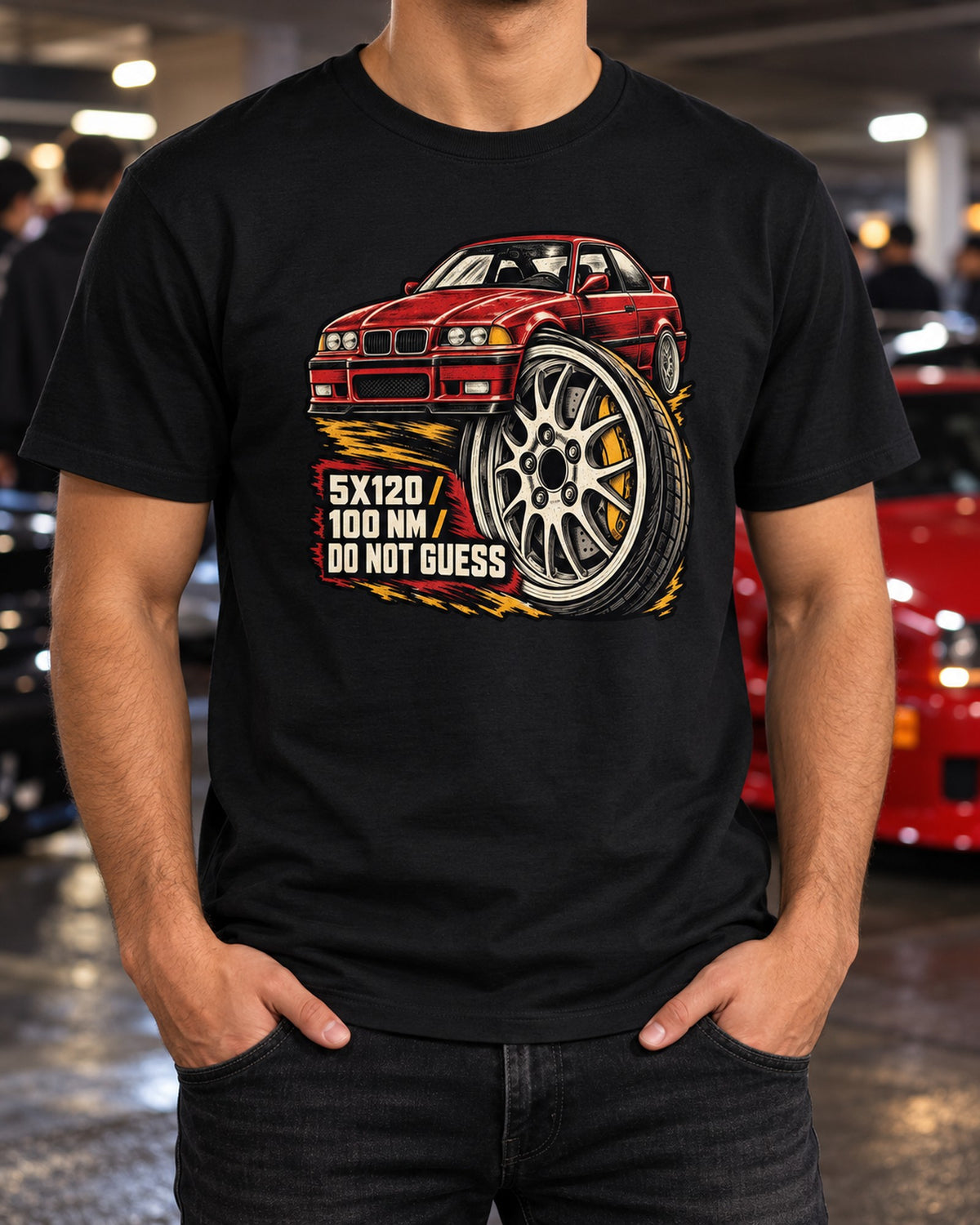 BMW E36 M3 Coupe Lug Nut Linocut Shirt, 5x120 100 Nm T-Shirt Black worn hero