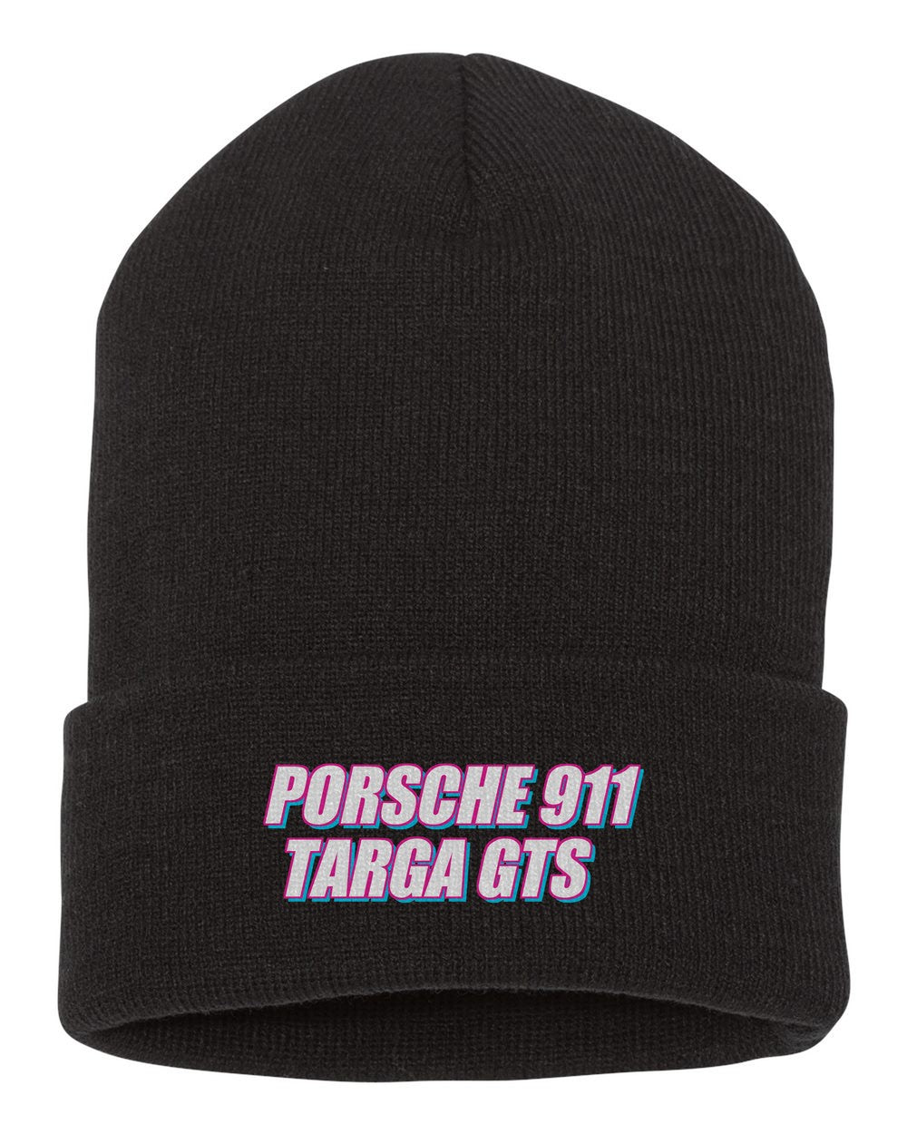 Porsche 911 Targa Gts black beanie front view with car name