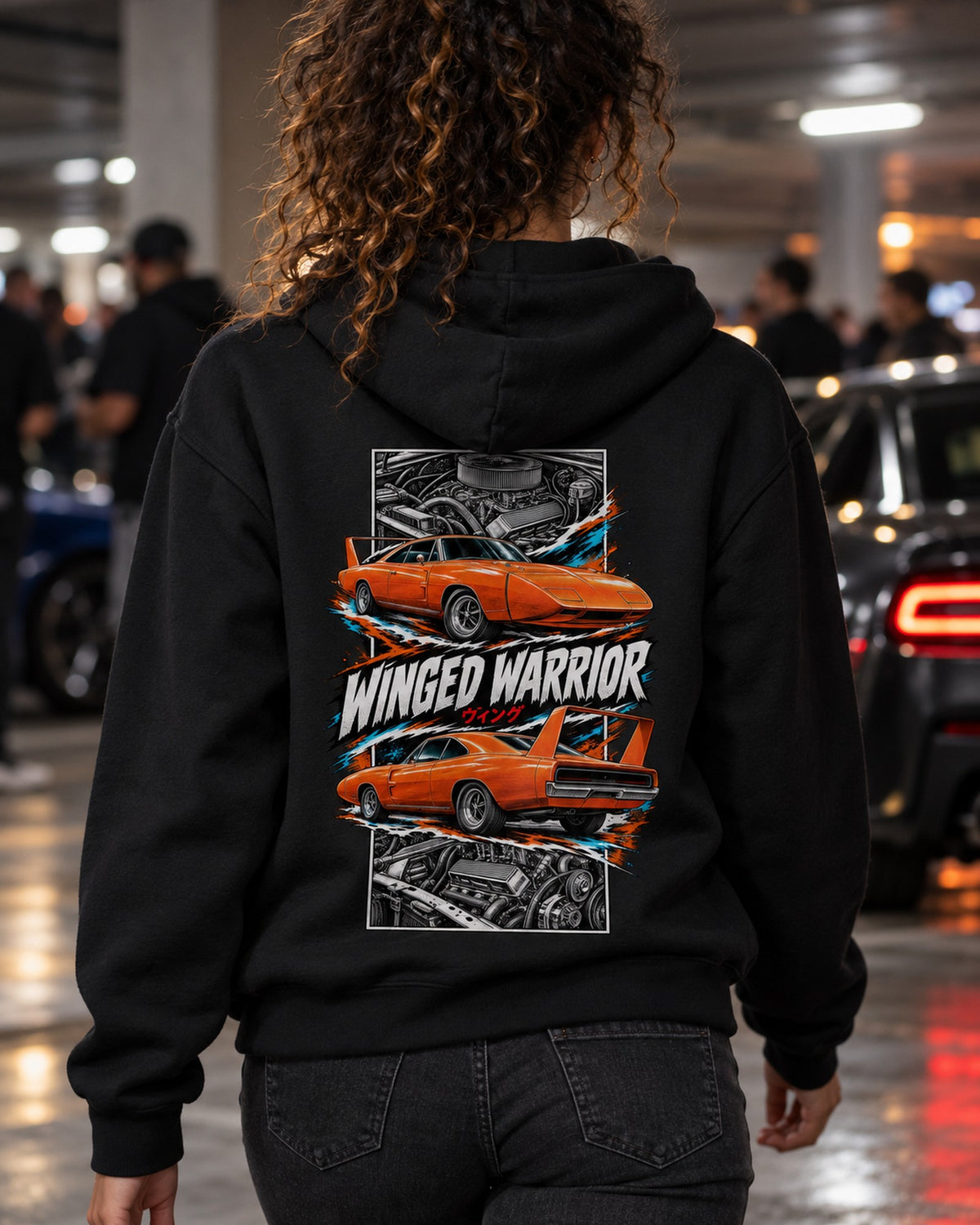 Dodge Charger Daytona Torn Poster Full-Back Graphic Tee Pull Over Hoodie Black worn hero