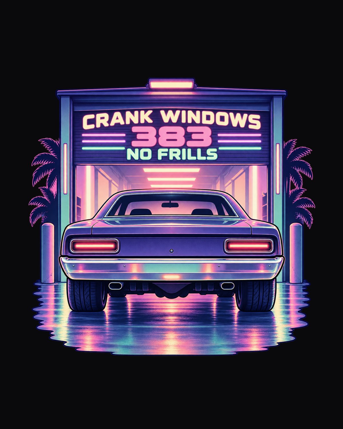Plymouth Road Runner Vaporwave Garage Tee, Crank Windows design only