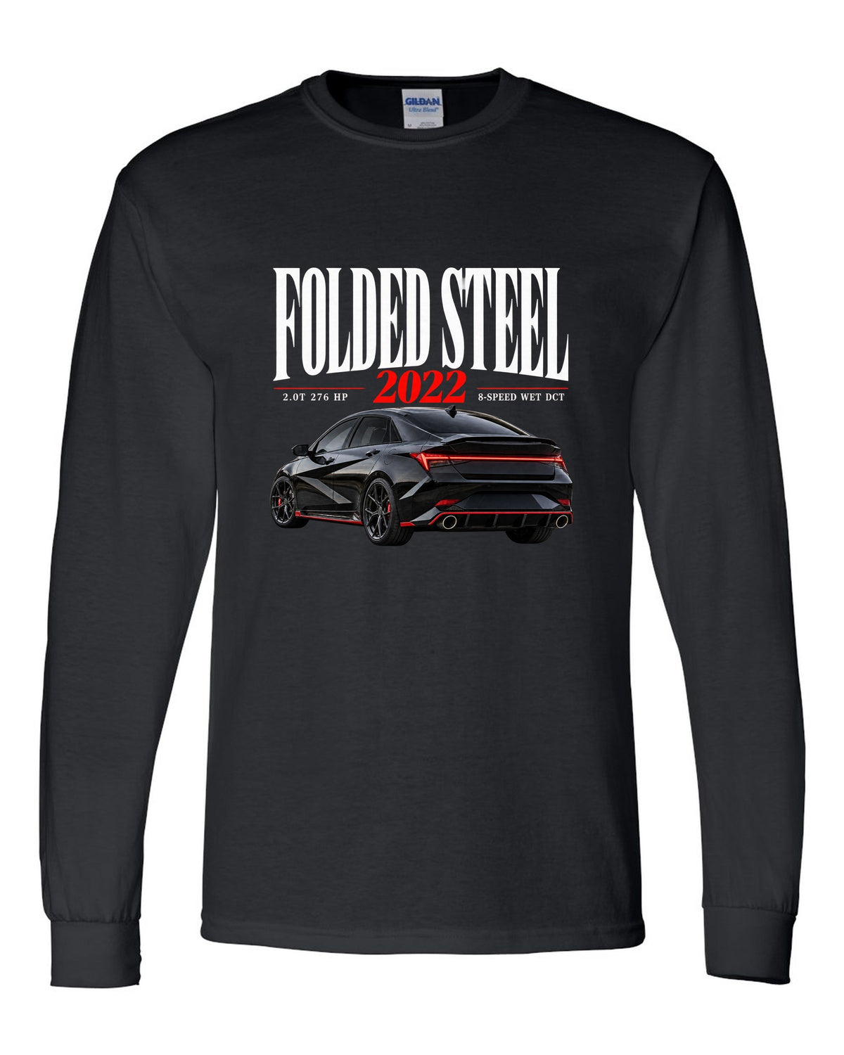 Hyundai Elantra N CN7 editorial headline design with folded steel light bar black long sleeve front view with the design