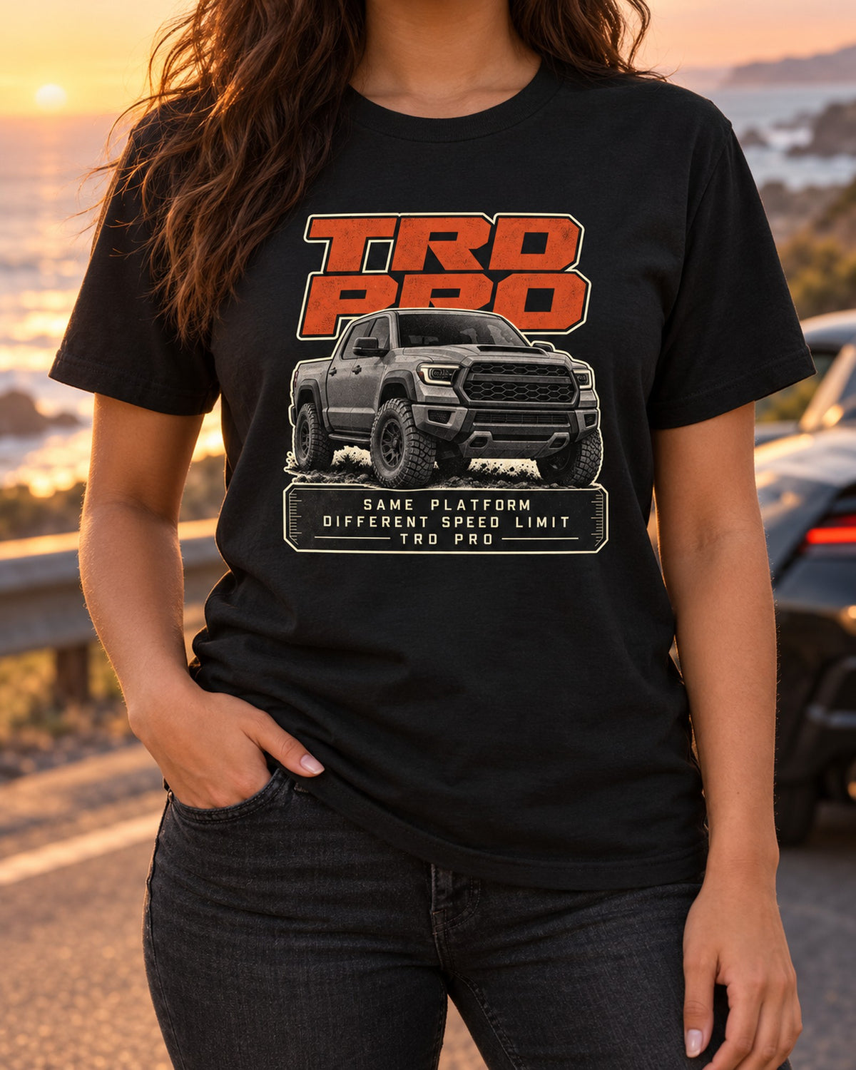 Toyota Tundra TRD Pro Halftone Statement Tee, Same Platform T-Shirt Black worn hero