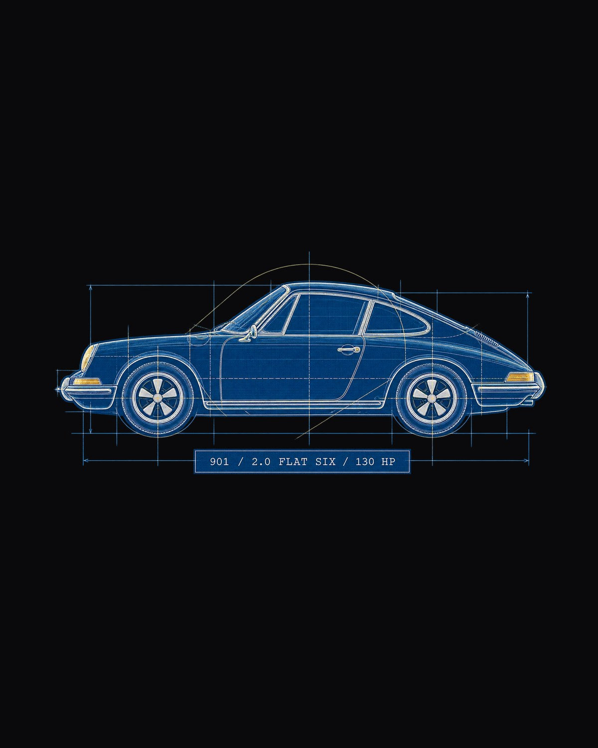 Porsche 911 901 1964 Cyanotype Blueprint Profile Shirt design only
