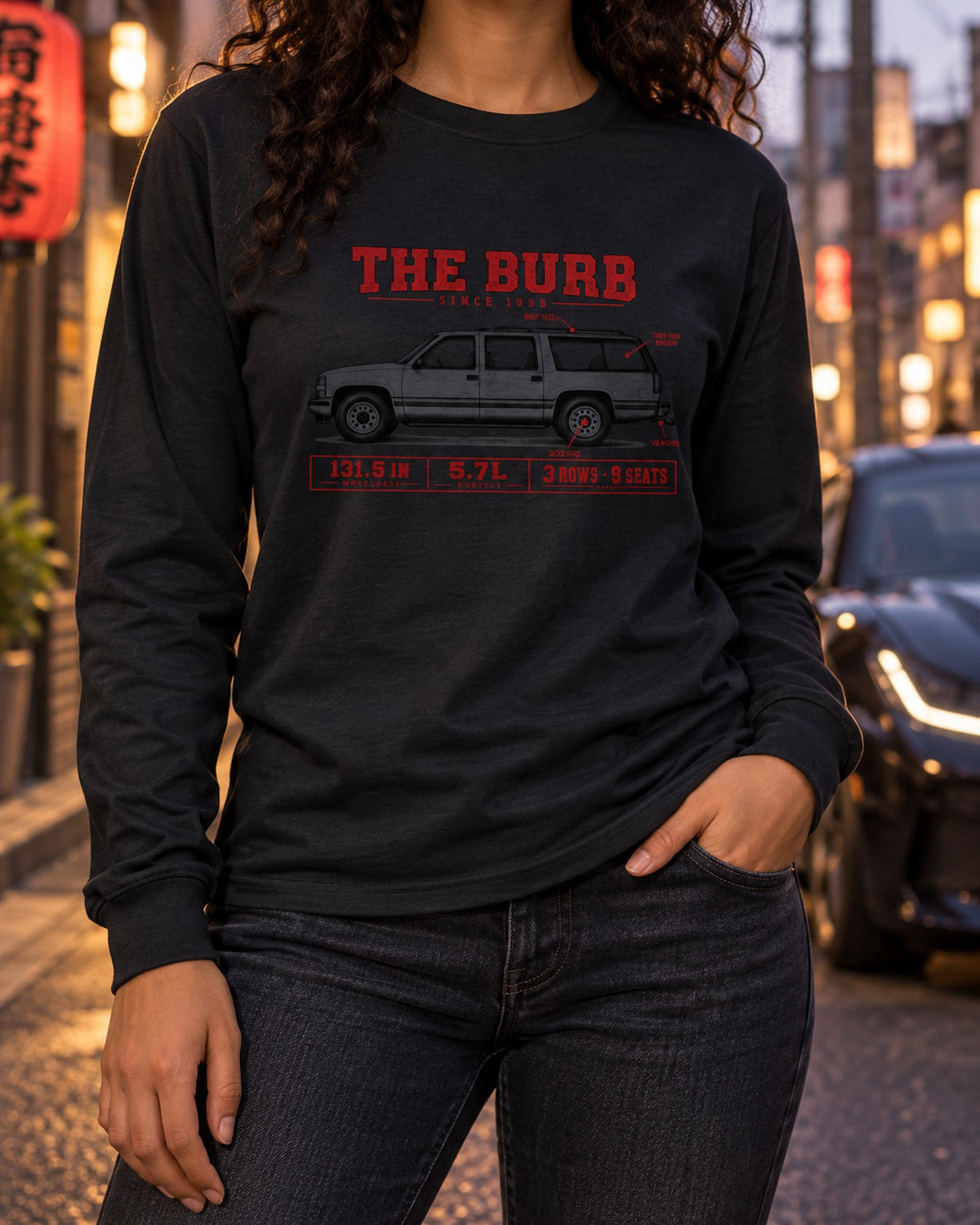 Chevy Suburban GMT400 Spec Poster Shirt, 131.5 in Wheelbase Long Sleeve Black worn hero