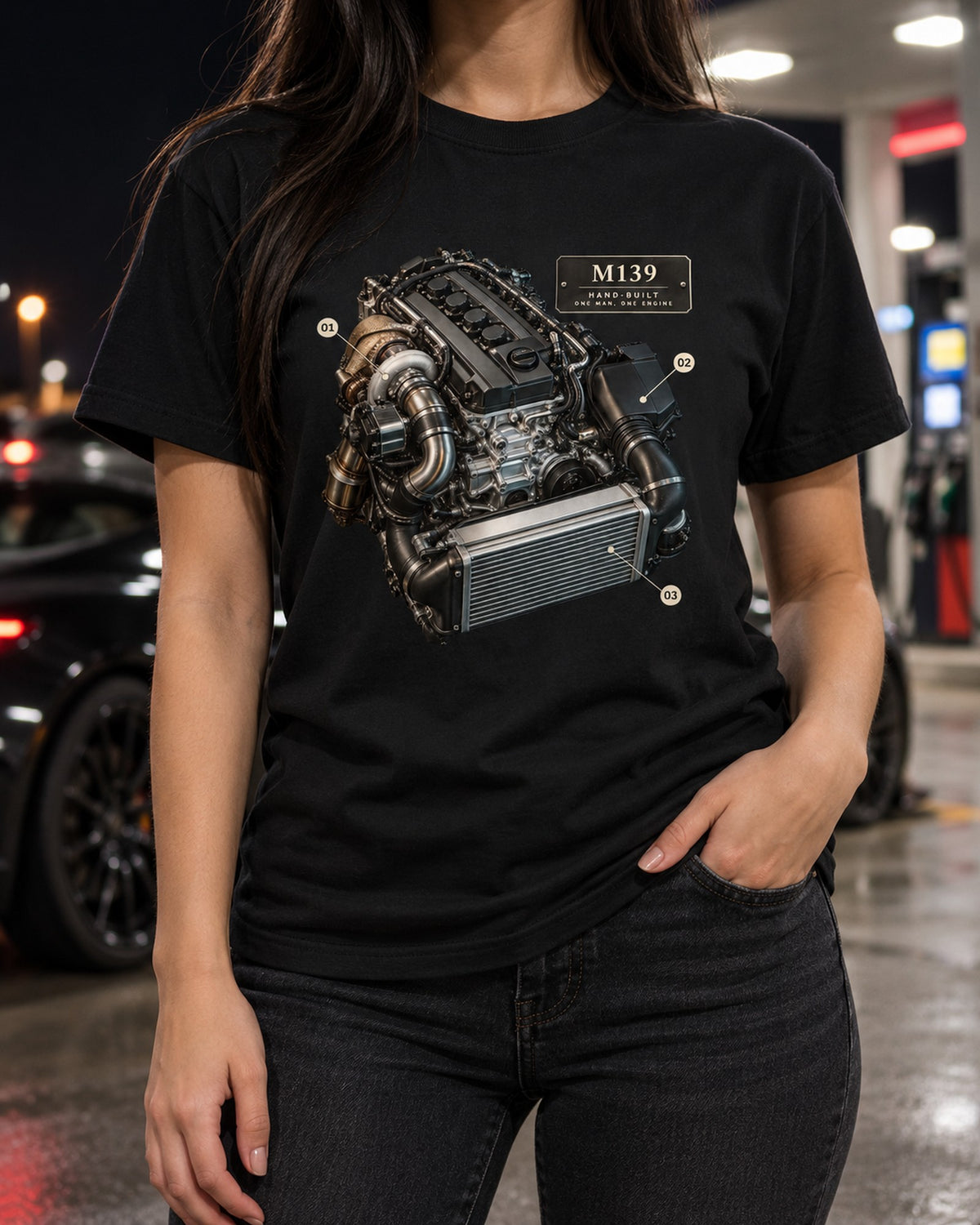 Mercedes-AMG C63 S E Performance M139 Engine Shirt, One Man One Engine T-Shirt Black worn hero