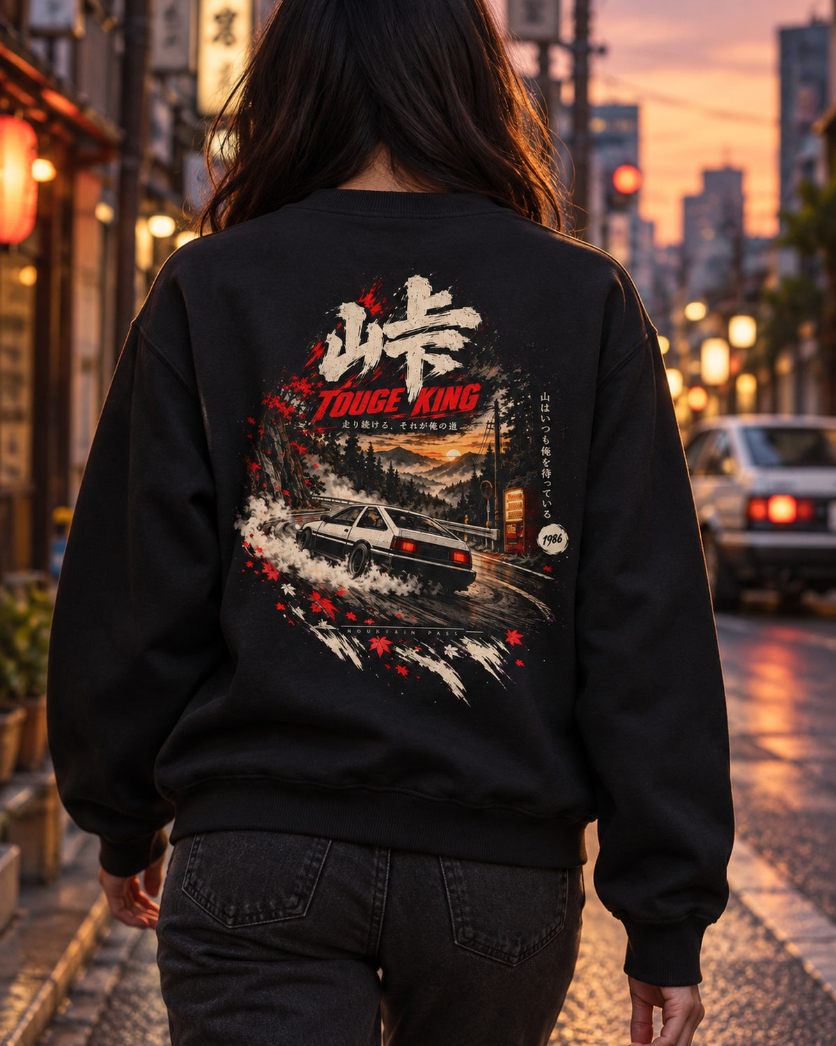 Toyota AE86 Touge King Shirt, Hoodie & More Crewneck Black worn hero