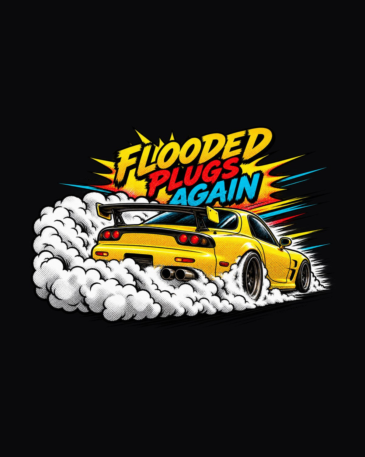 Mazda RX-7 FD3S Flooded Again Comic Pop Art Shirt design only