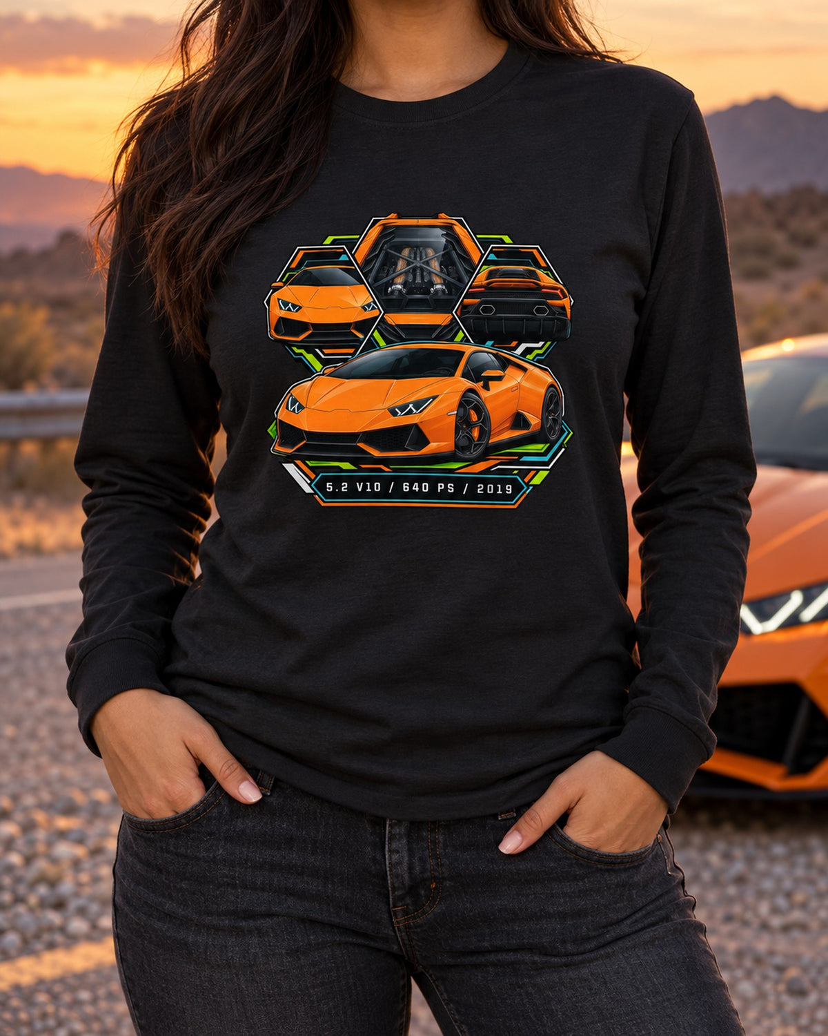 Lamborghini Huracan Evo LP640-4 Spec Plate Shirt, 5.2 V10 Long Sleeve Black worn hero