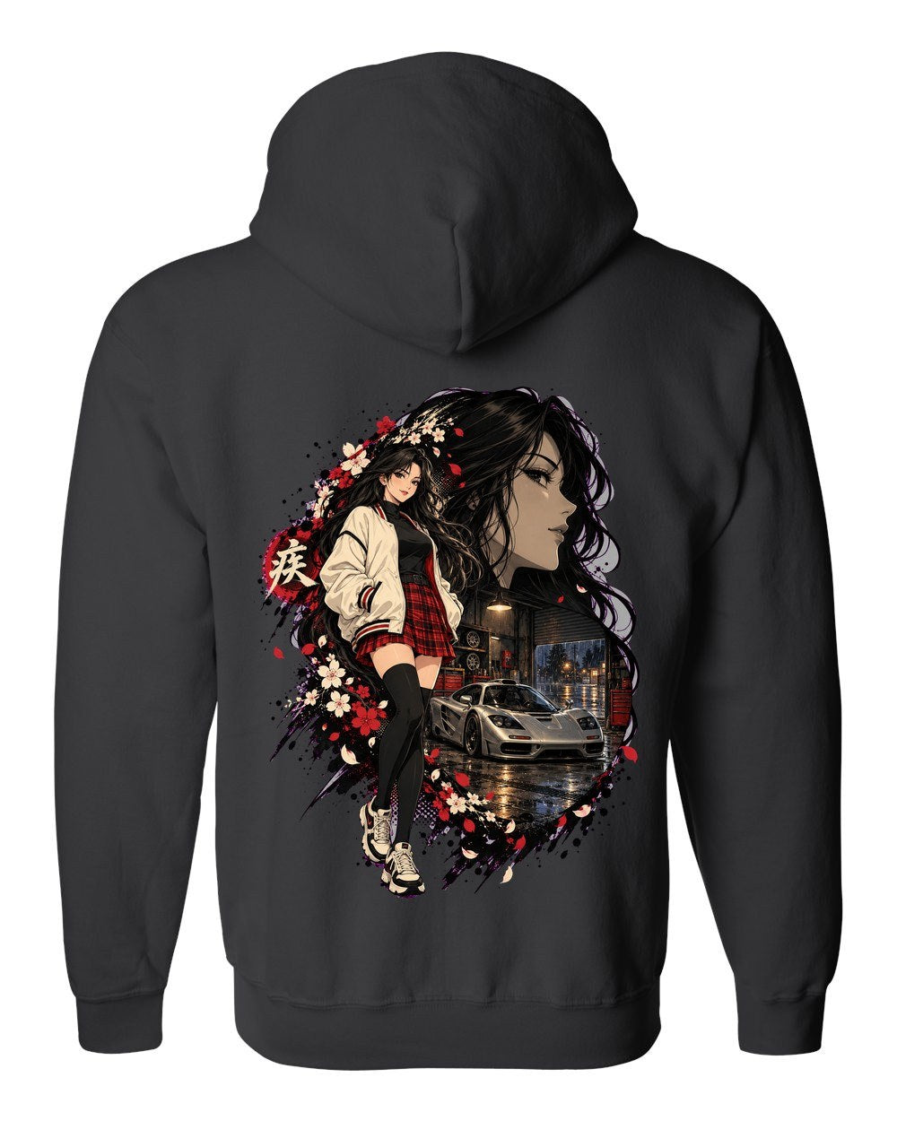 McLaren F1 Anime Girl Zip Hoodie Black back