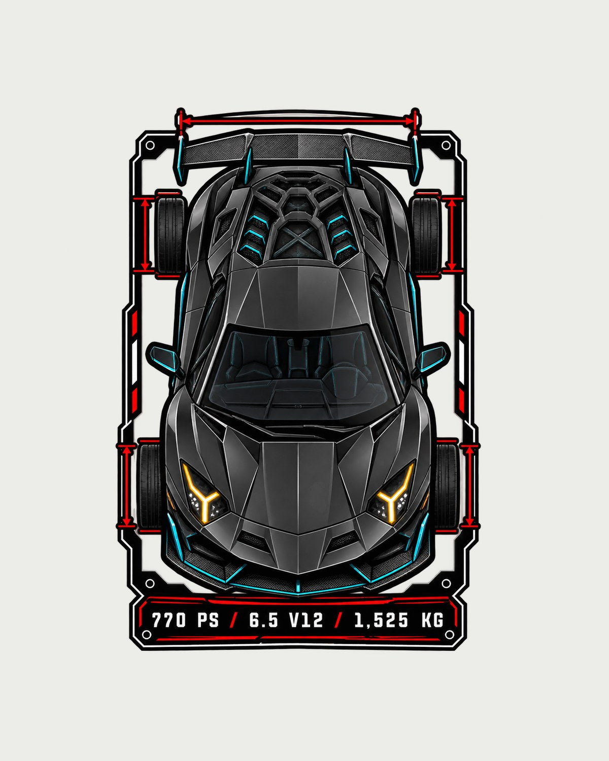 Aventador SVJ LP770-4 Spec Sheet Data Plate Tee, 770 PS design only