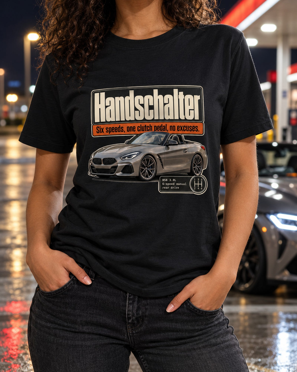 BMW Z4 M40i Handschalter Six-Speed Manual Editorial Tee T-Shirt Black worn hero