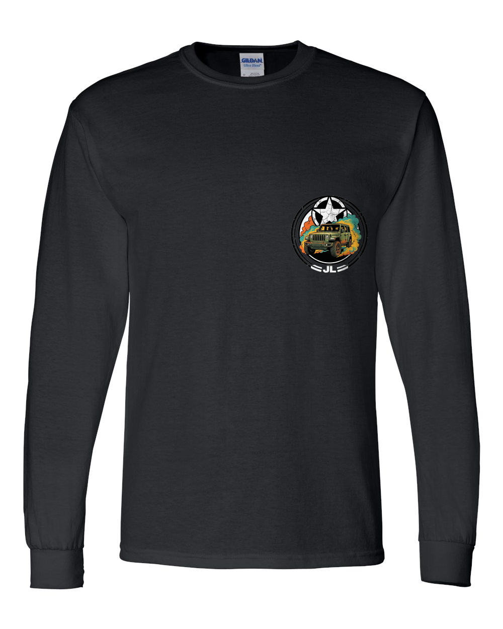 Jeep Wrangler JL Star Long Sleeve T-Shirt — Black front emblem