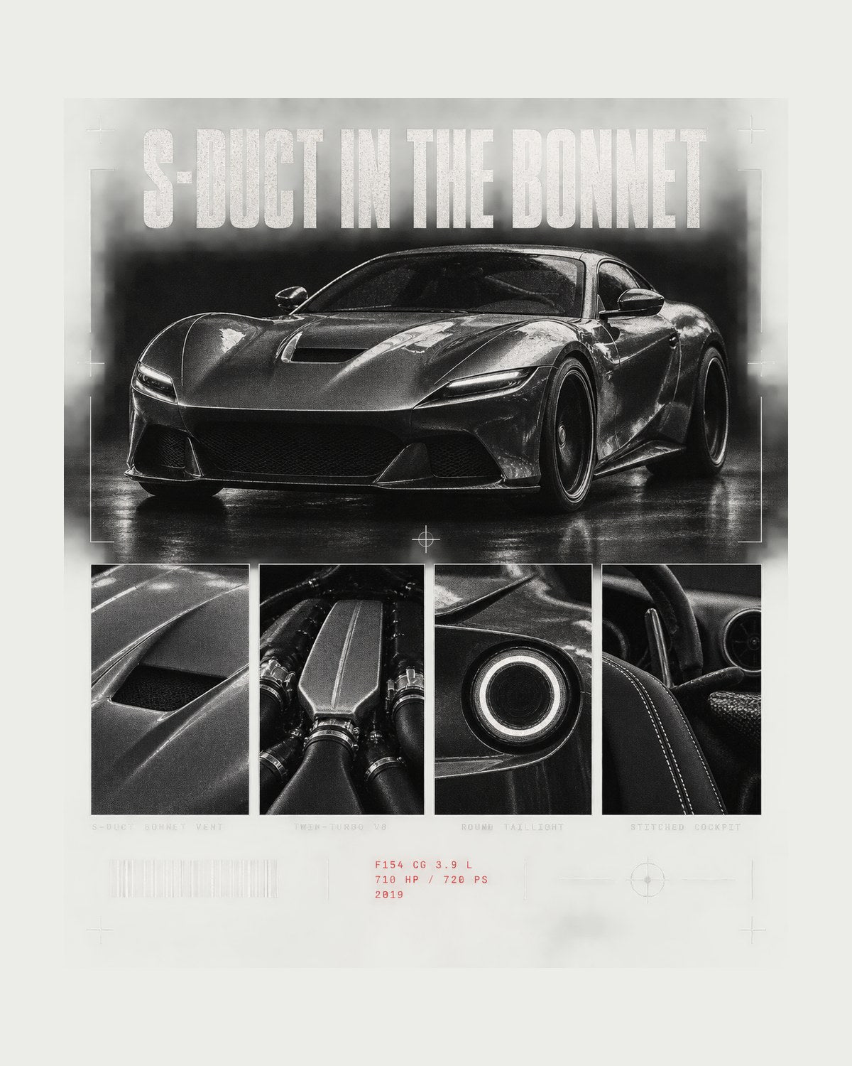 Ferrari F8 Tributo S-Duct Dossier Panel Shirt, 720 PS design only
