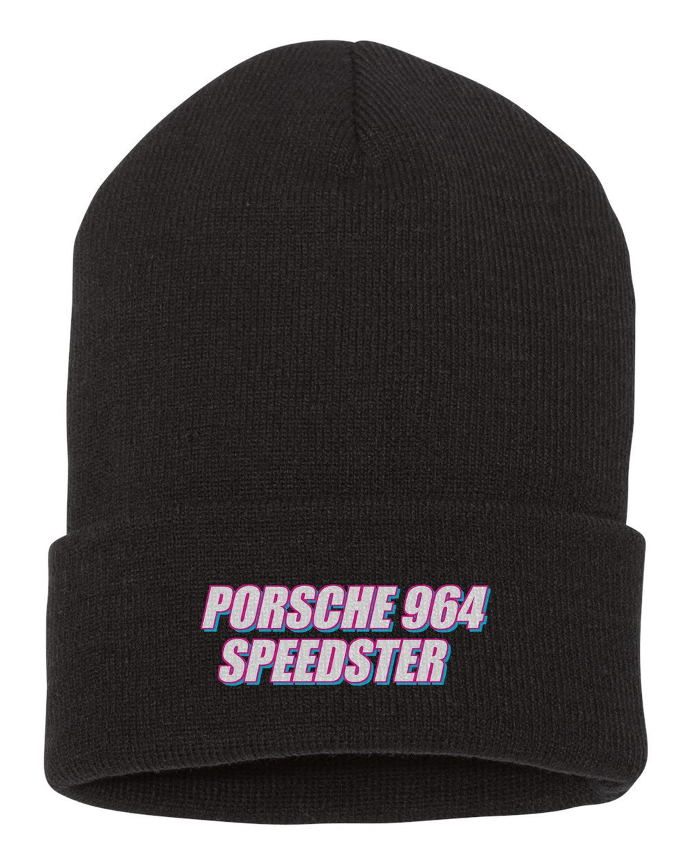 Porsche 964 Speedster black beanie front view with car name