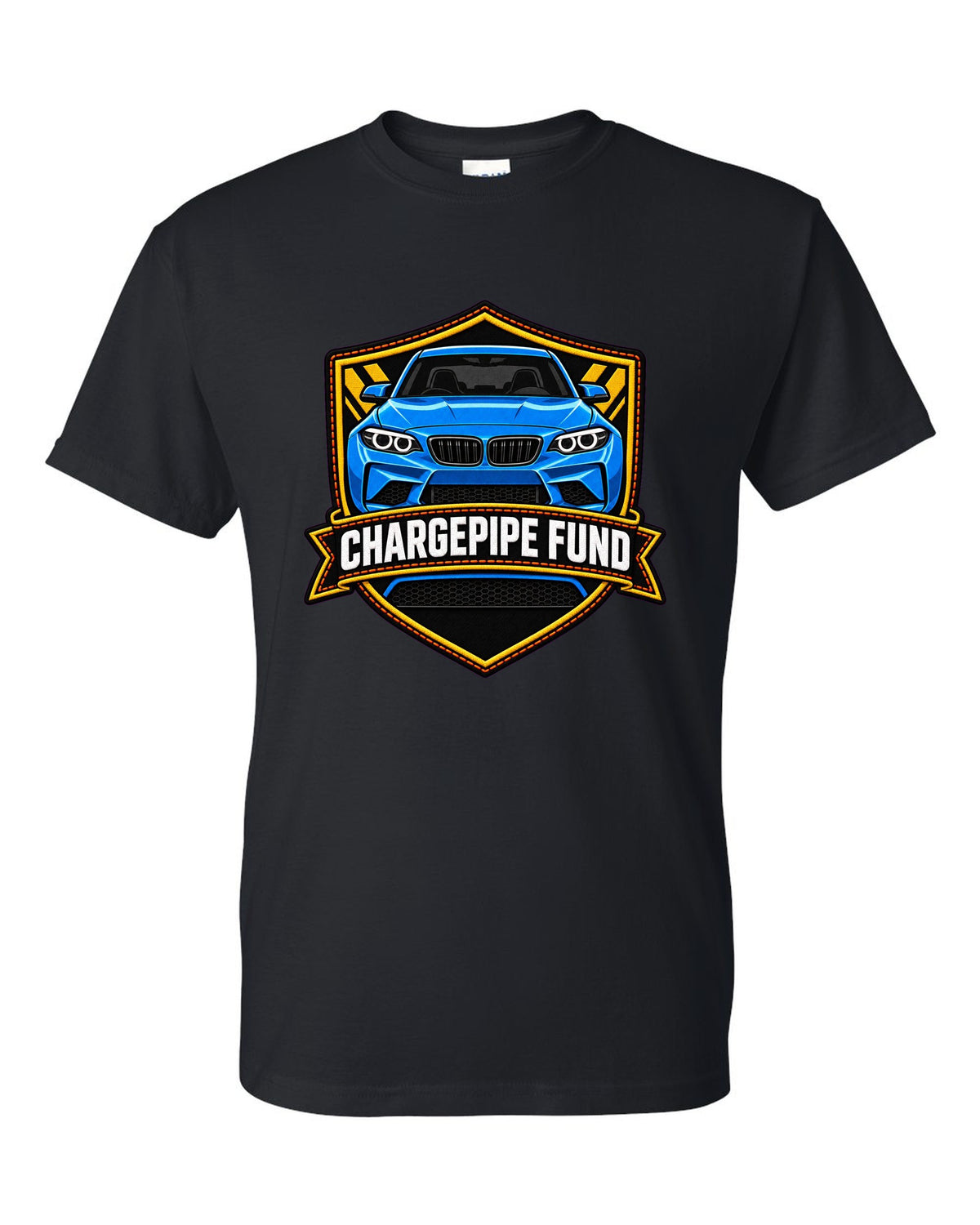 Linocut woodcut-style print of a BMW M2 G87 brake duct with 453 HP text black t-shirt front view with the design