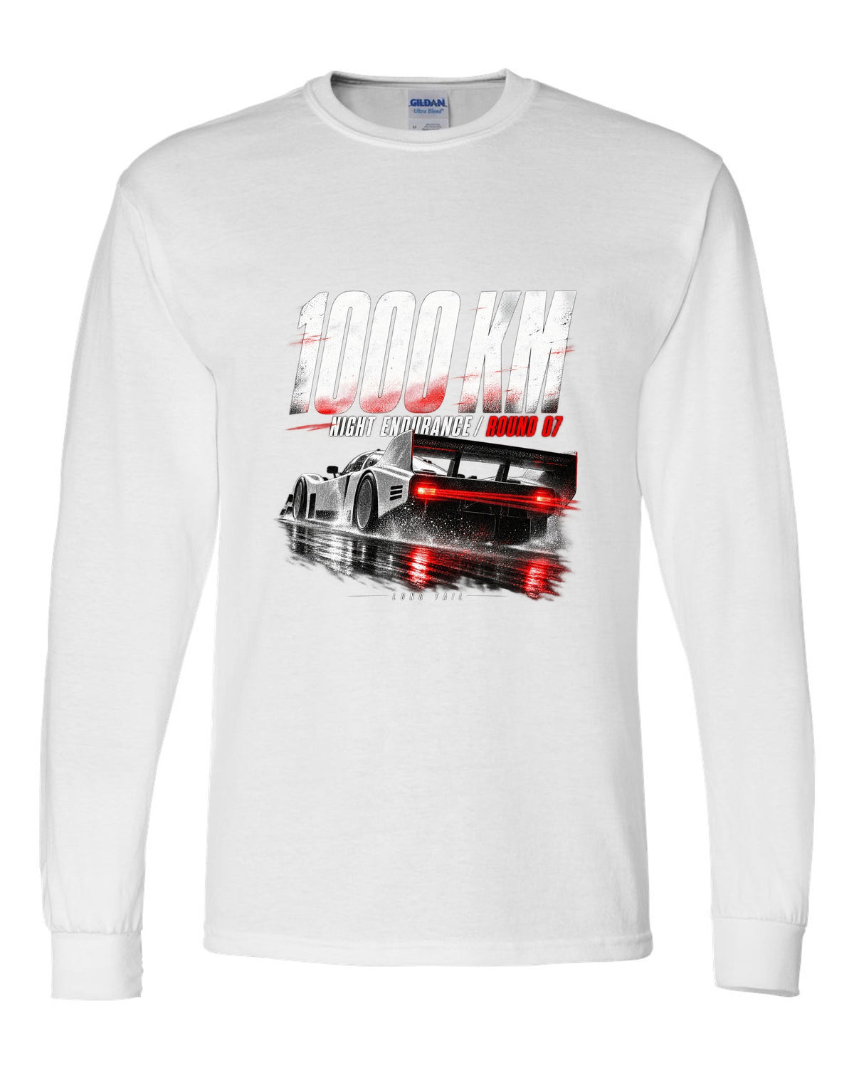 Porsche 962 Group C night endurance race poster print white long sleeve front view with the design