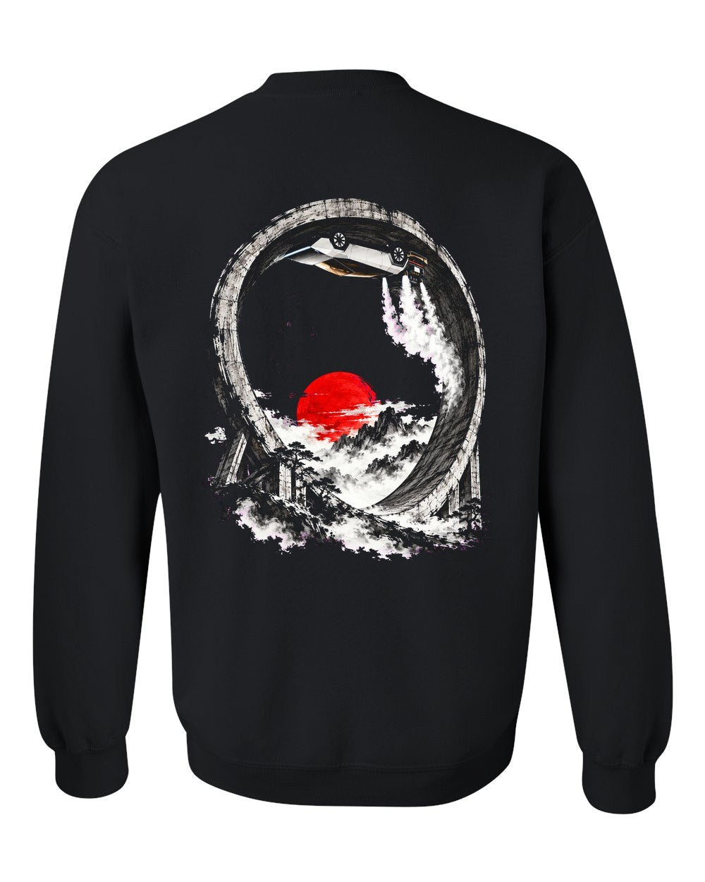 Tesla Roadster Upside Down Crewneck Black back