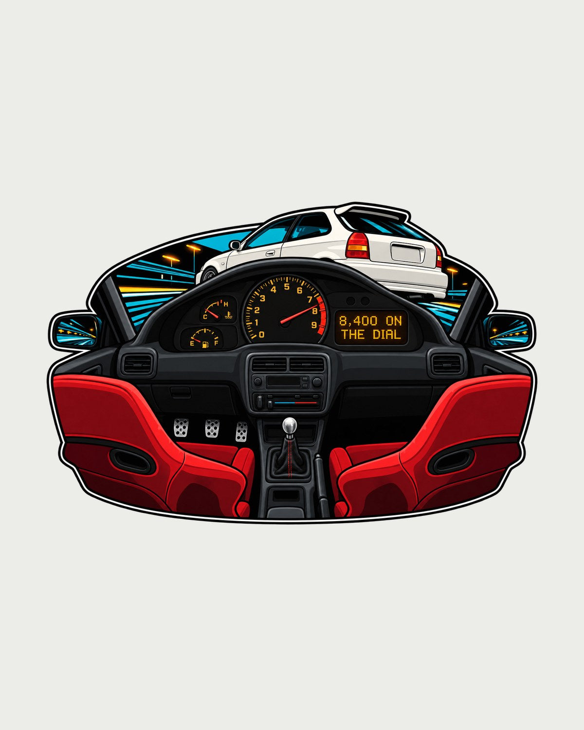 Civic Type R EK9 Red Seat Gauge Cluster Tee, 8,400 on the Dial design only