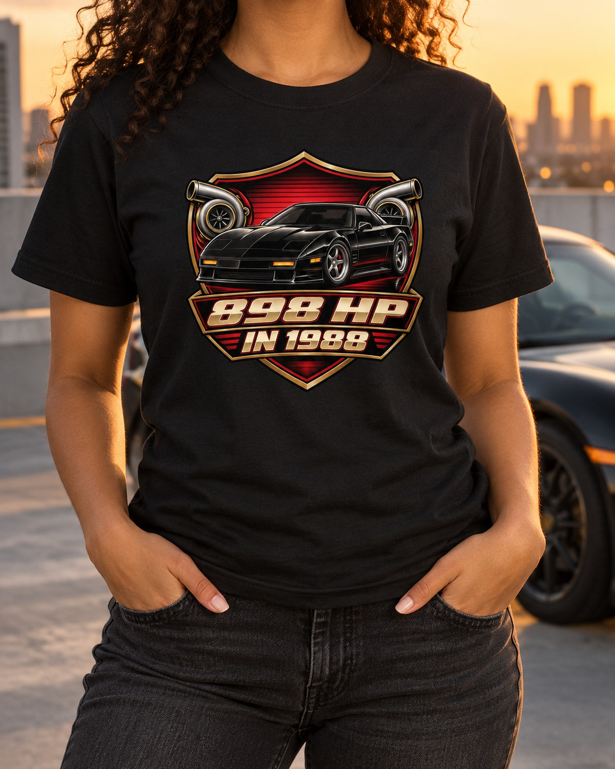 2024 Corvette C8 Hybrid AWD Badge Crest, 898 HP 1988 Tee T-Shirt Black worn hero