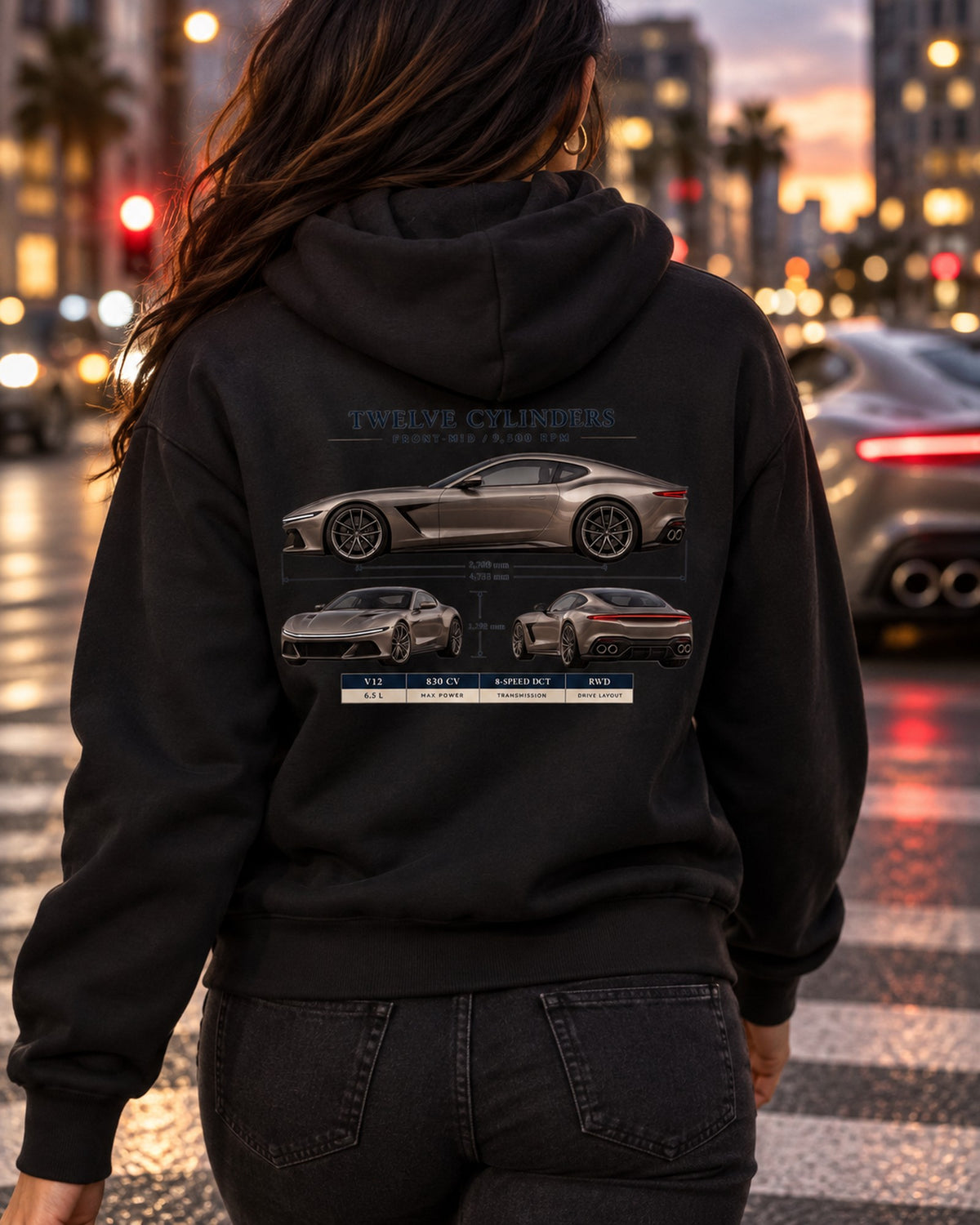 Ferrari 12Cilindri Three-View Spec Sheet Shirt, Car Guy Gift Zip Hoodie Black worn hero