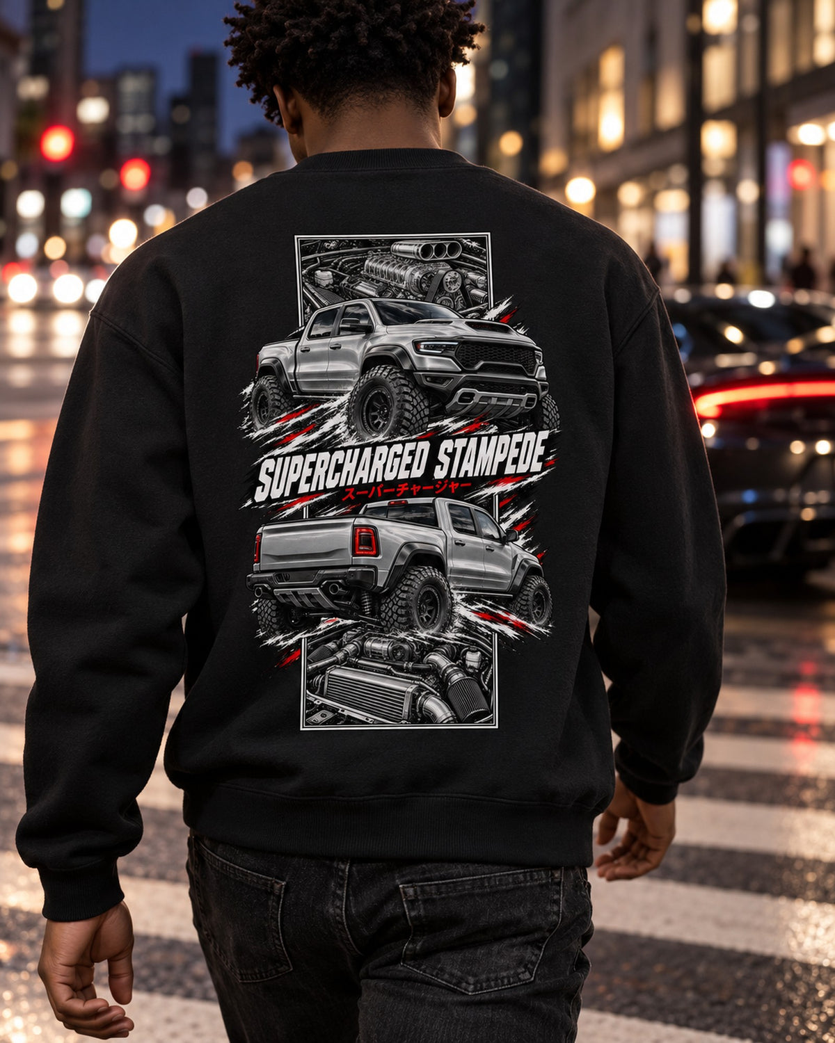 RAM 1500 Trx Torn Poster Full-Back Graphic Tee Crewneck Black worn hero