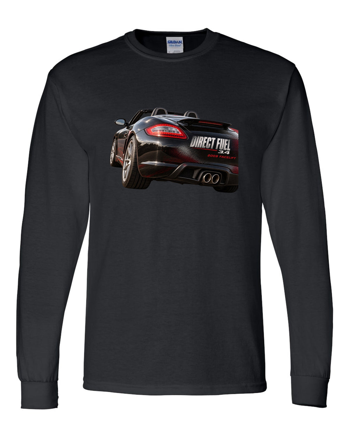 Taillight macro print of a Porsche Boxster 987.2 facelift black long sleeve front view with the design