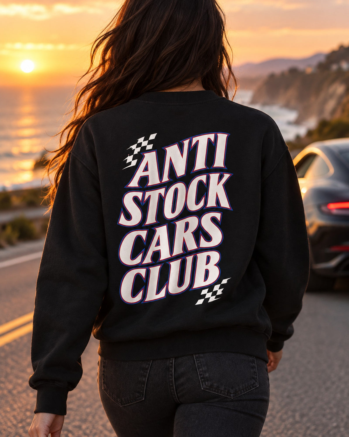 Anti Stock Cars Club Racing Sponsor Stack Shirt, Hoodie & More Crewneck Black worn hero