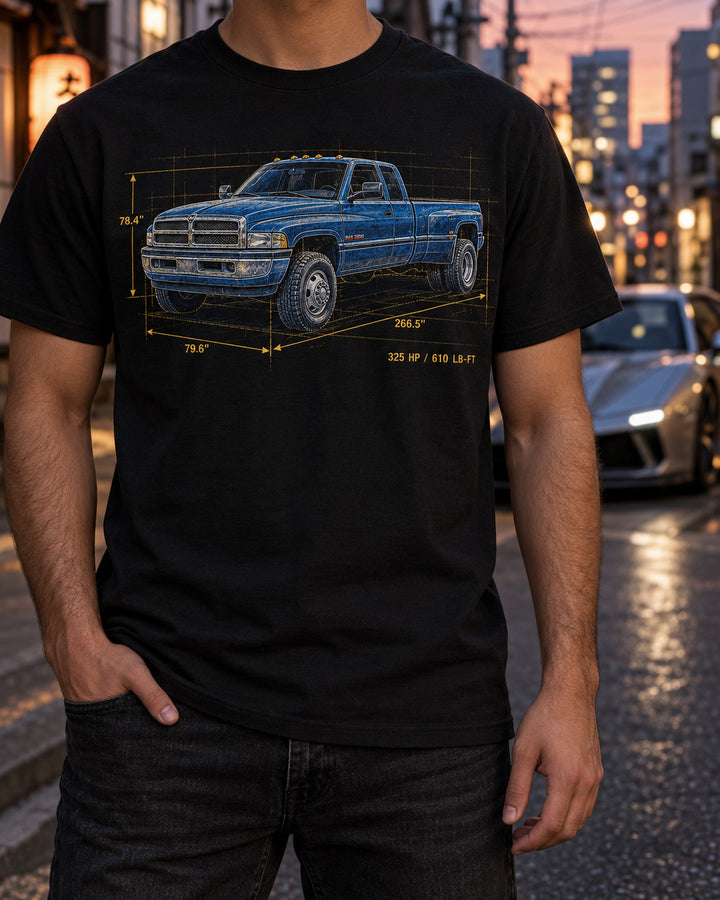 Dodge Ram 3rd Gen 5.9 HO Cyanotype Blueprint Shirt, Diesel Gift T-Shirt Black worn hero