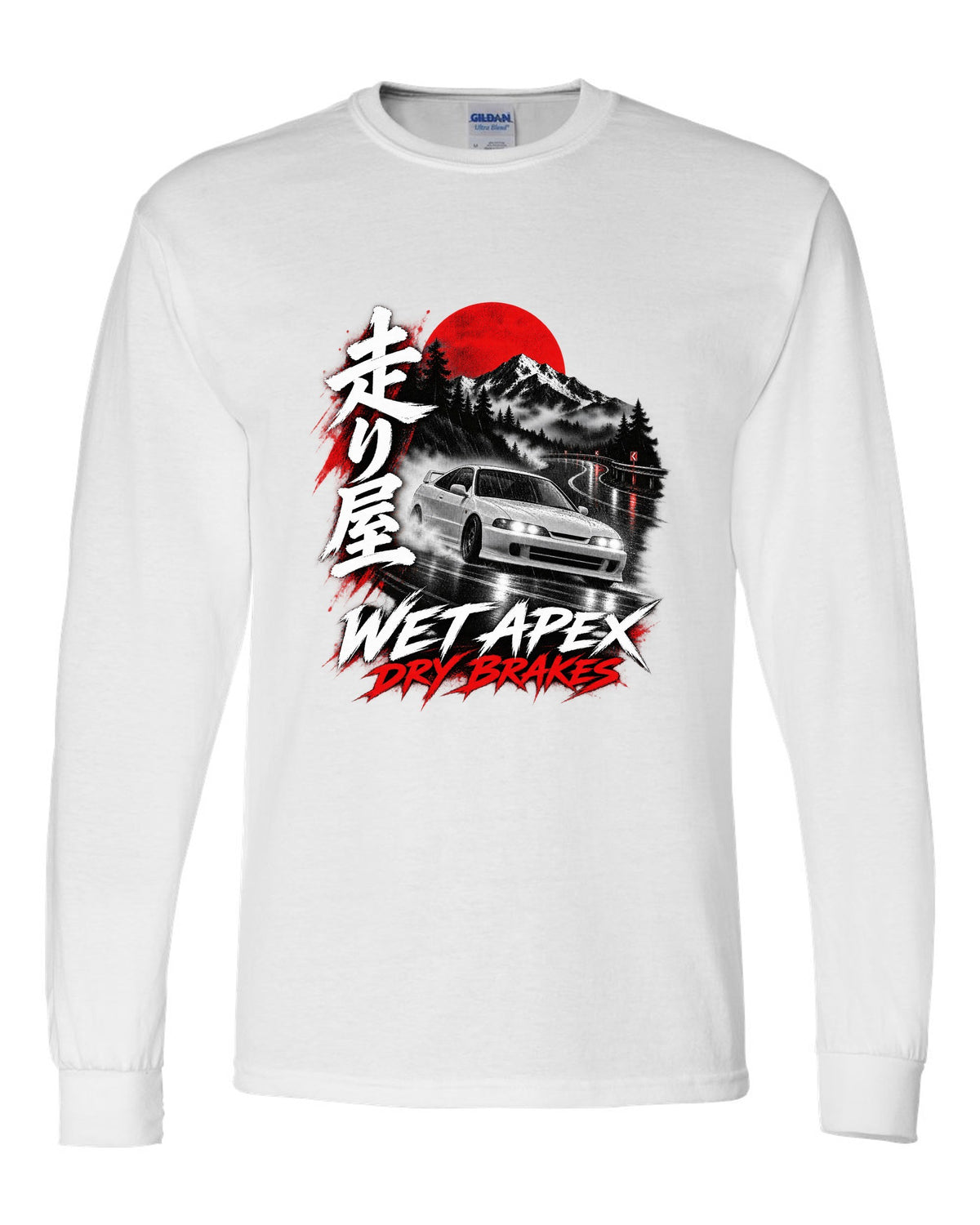 Honda Integra DC2 coupe touge night design with wet apex dry brakes text white long sleeve front view with the design