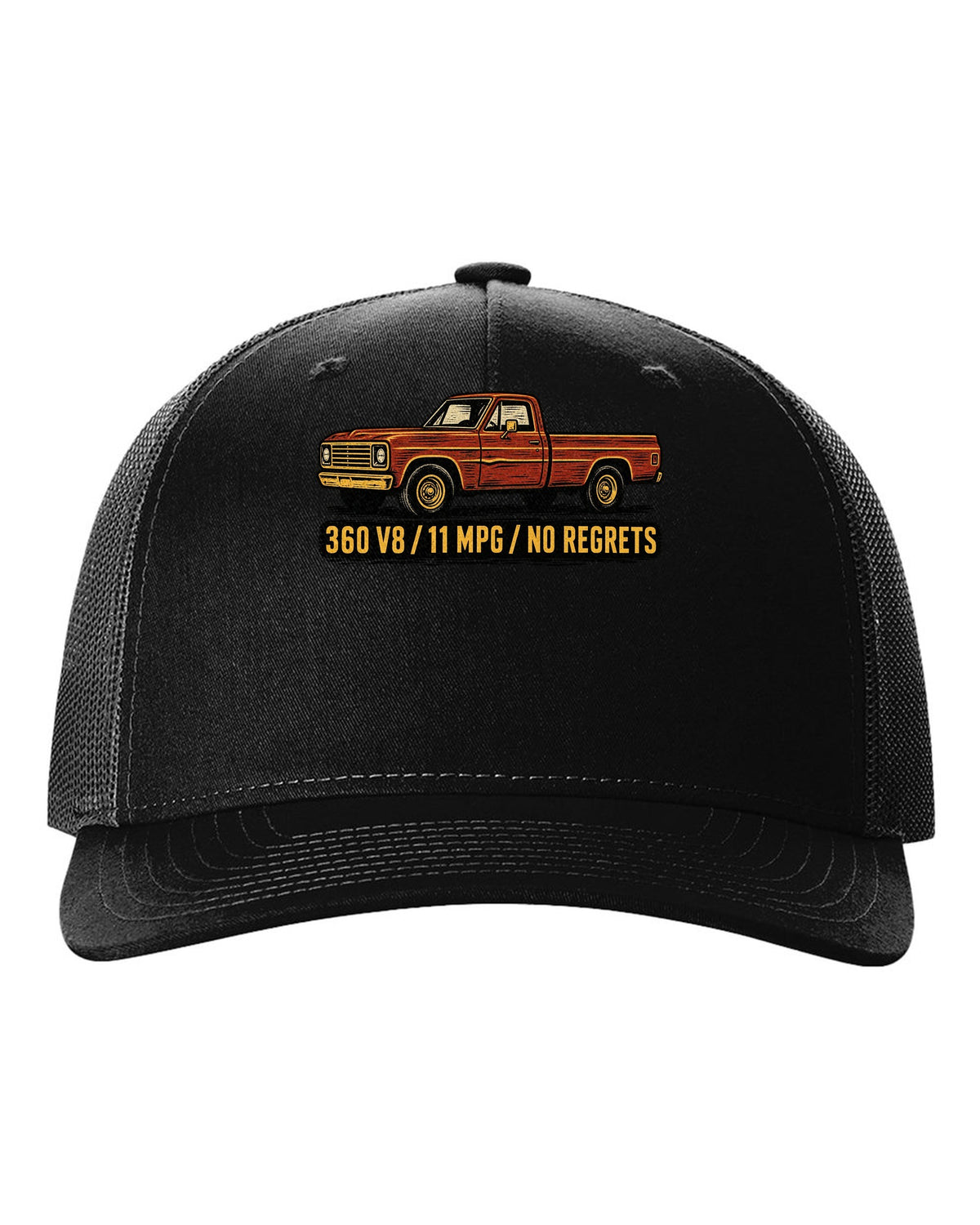 Dent-Side Ford F-150 1973-79 Crease Linocut black hat front view with the design