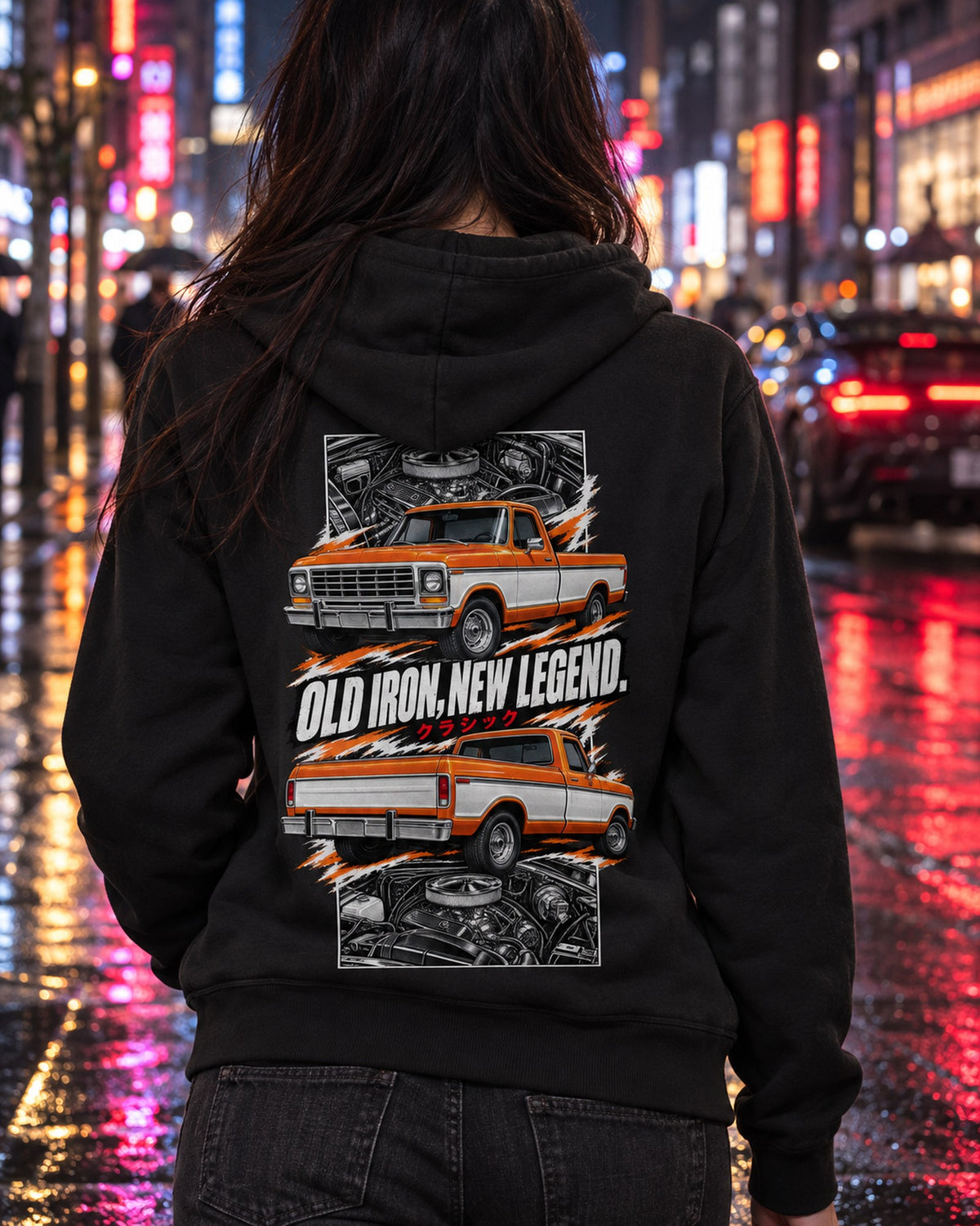 Ford F-150 1978 Torn Poster Full-Back Graphic Tee Zip Hoodie Black worn hero