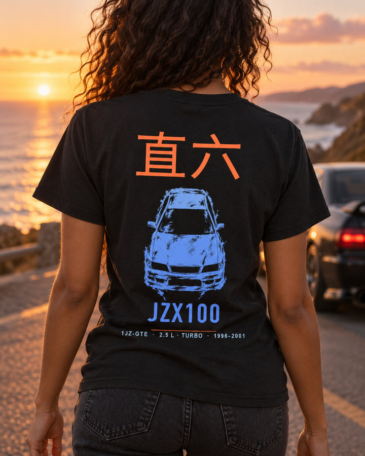JZX100 1JZ-GTE Full-Back Graphic Tee T-Shirt Black worn hero