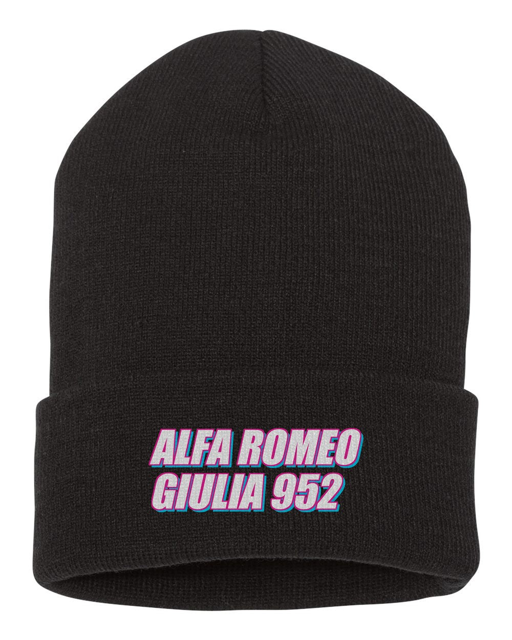 Alfa Romeo Giulia 952 black beanie front view with car name