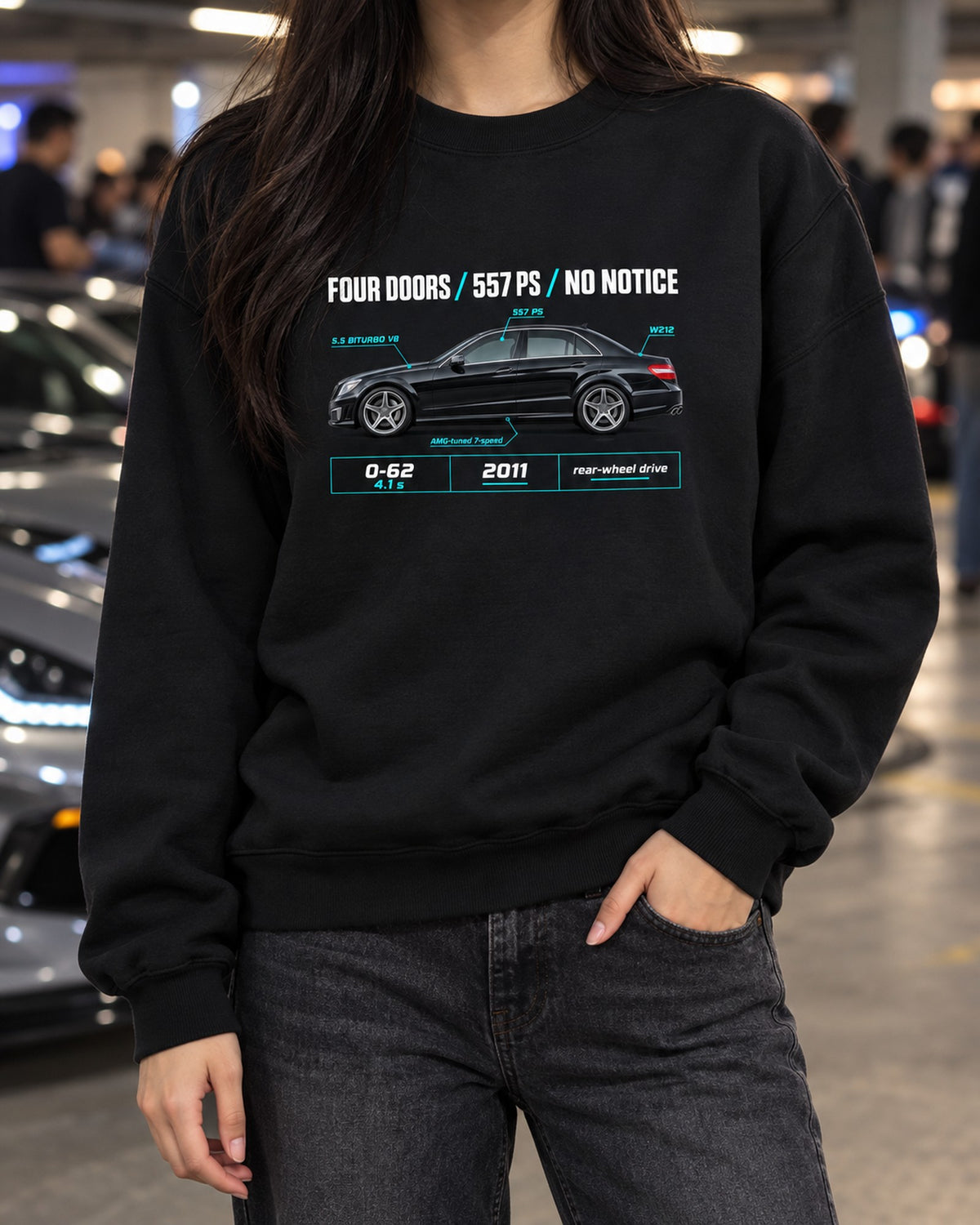 Mercedes E63 AMG W212 Four Doors No Notice Spec Poster Shirt Crewneck Black worn hero