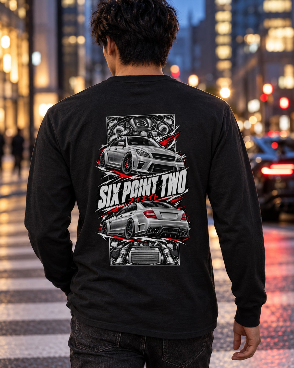 Mercedes-AMG C63 Torn Poster Full-Back Graphic Tee Long Sleeve Black worn hero