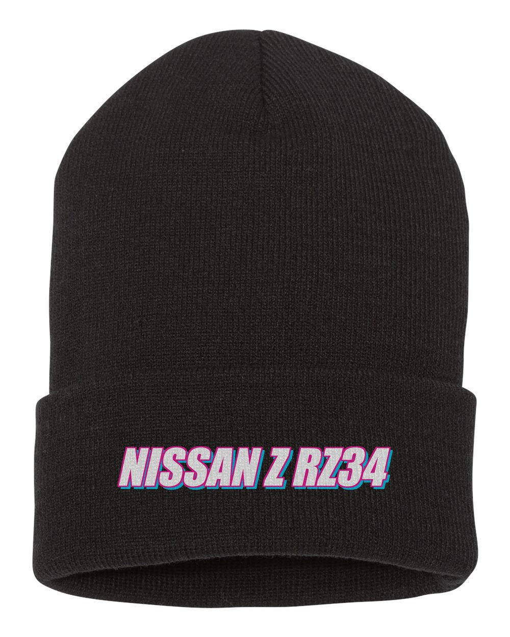 Nissan Z Rz34 black beanie front view with car name