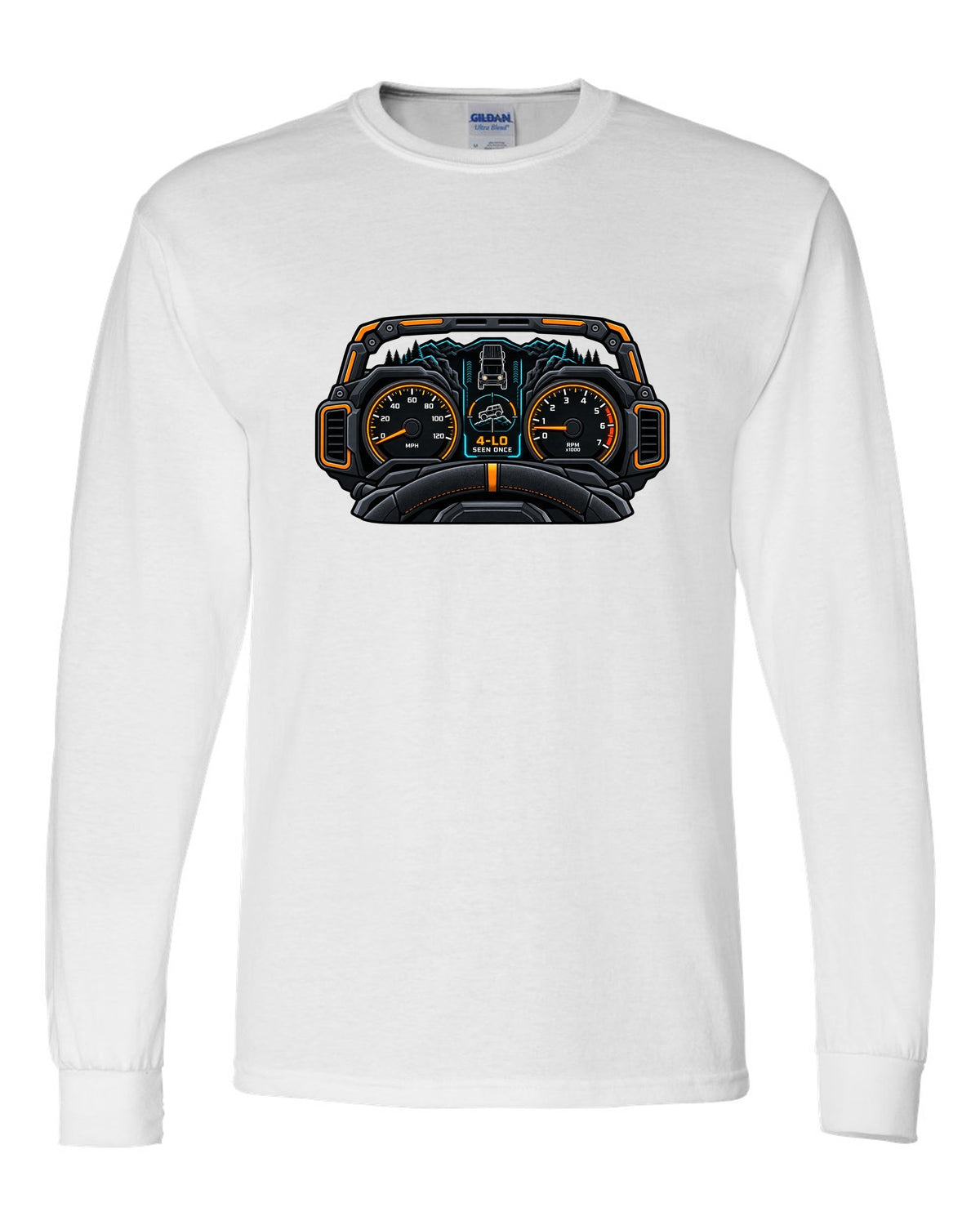 Ford Bronco 6G U725 gauge cluster HUD print white long sleeve front view with the design