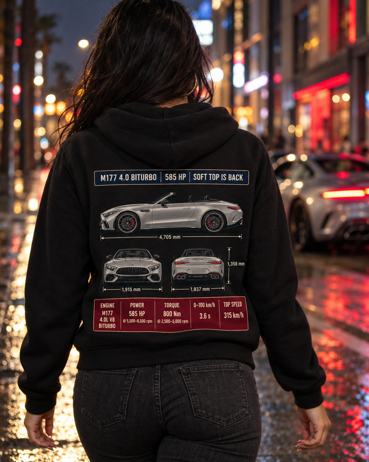 Mercedes-AMG SL63 R232 Three-View Spec Shirt, Car Guy Gift Zip Hoodie Black worn hero