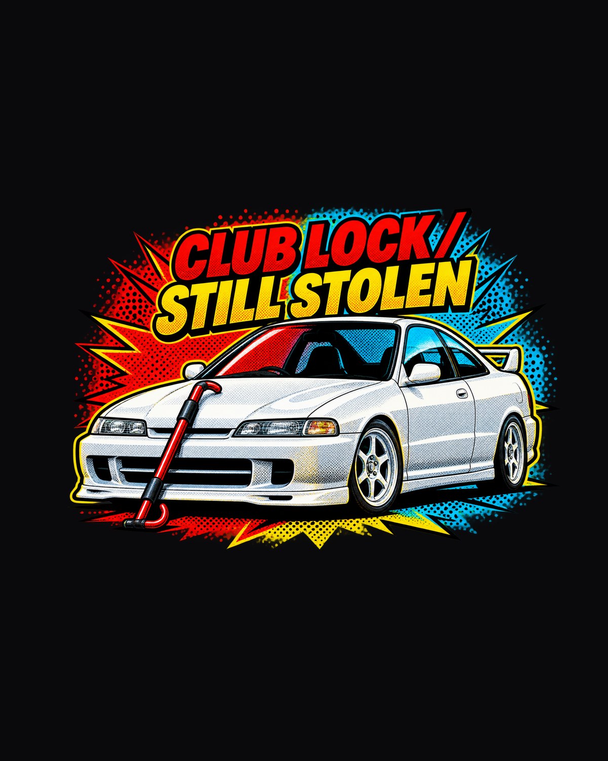 Honda Integra DC2 Pop-Art Split Tee, Club Lock Still Stolen design only