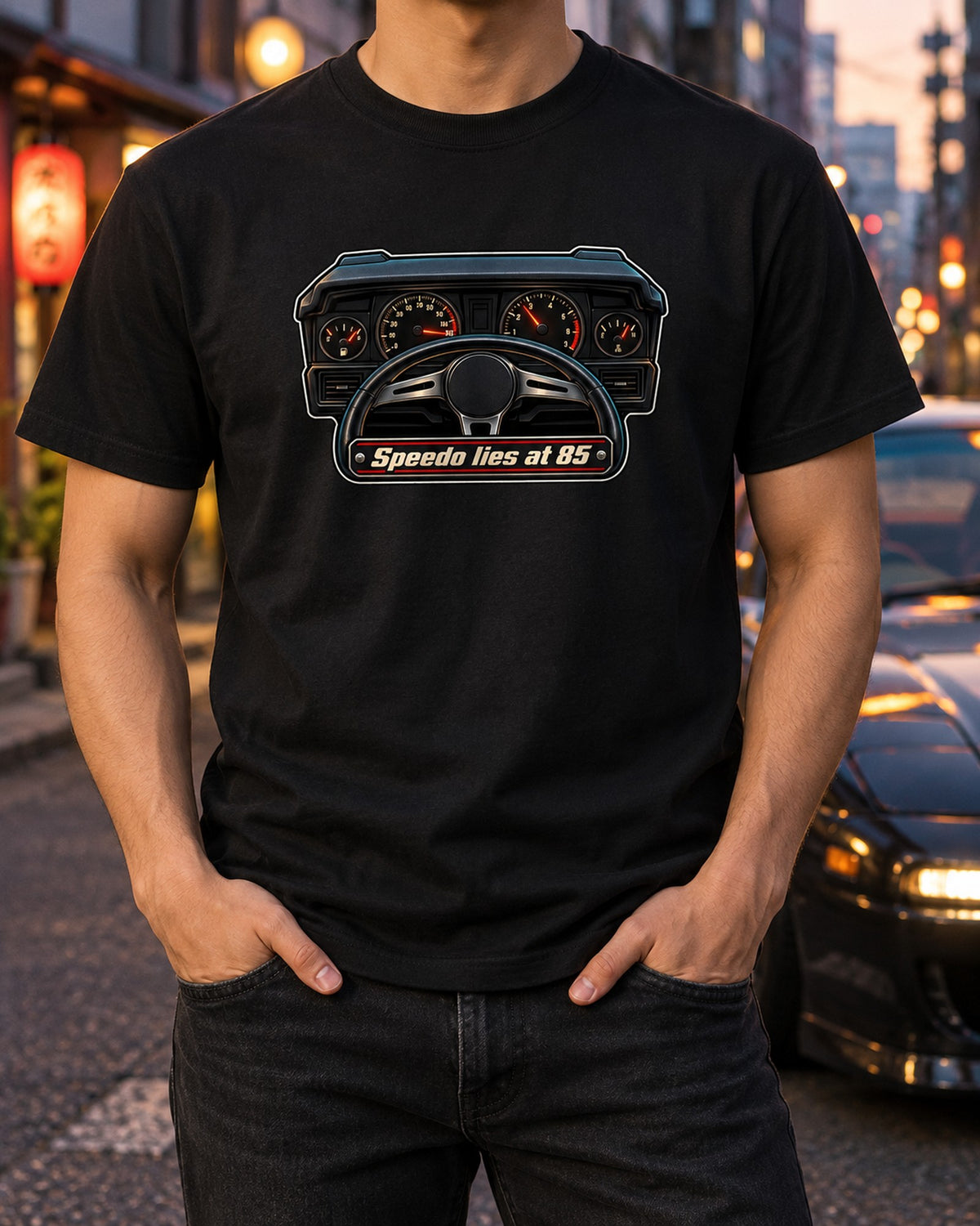 Ford Mustang Fox Body GT Gauge Cluster Shirt, Speedo Lies at 85 T-Shirt Black worn hero