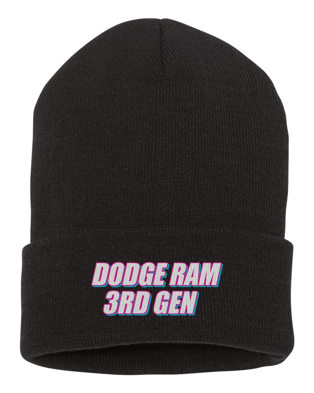 Dodge Ram 3Rd Gen black beanie front view with car name